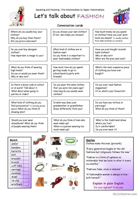 1 009 Clothes Fashion English ESL Worksheets Pdf Doc