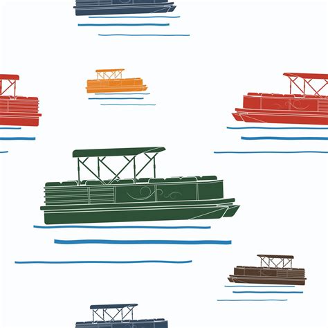 Editable Flat Style Semi Oblique Side View Pontoon Boat Vector Illustration With Various Colors