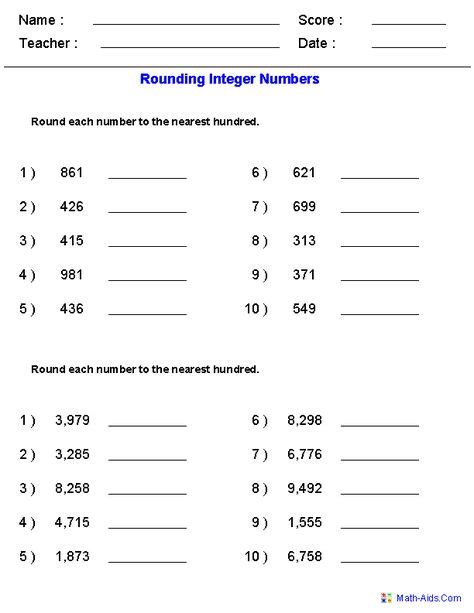 Rounding To The Underlined Digit Worksheets