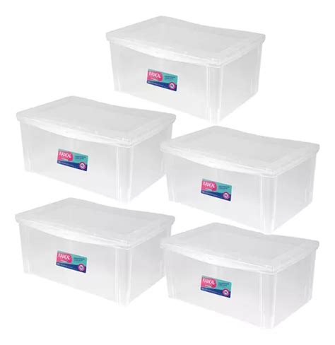 Kit 5 Organizadores Plastico Cristal 65l Trava Ordene