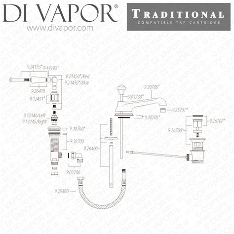 Perrin Rowe 3705 Traditional Three Hole Basin Tap Set Hot Compatible Cartridge PAR370512