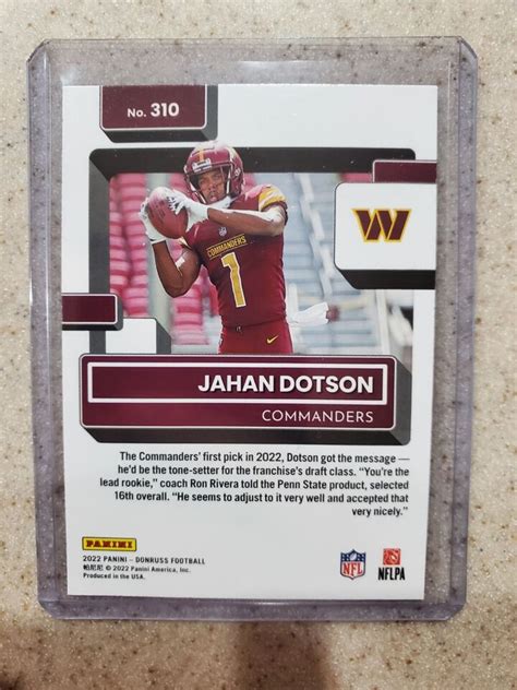 2022 Donruss Football Jahan Dotson 310 Rated Rookie No Name Holo