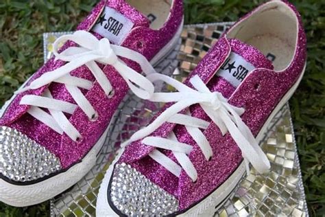 Items similar to Custom Made HOT PINK GLITTER Converse with Swavroski Crystals on Etsy