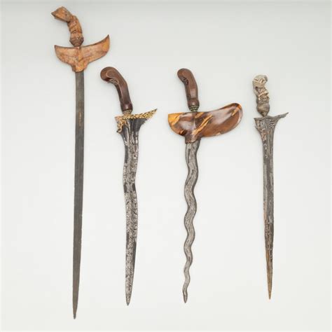 At Auction Four Indonesian Kris Daggers With Carved Hilts Longest