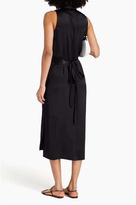 Vince Pleated Satin Crepe Midi Wrap Dress The Outnet