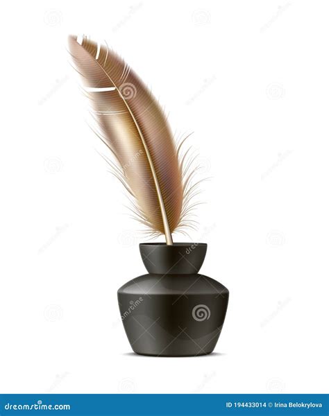 Vector Realistic Quill Pen In Inkpot Feather Pen Stock Vector