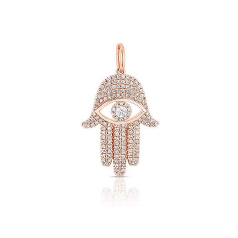 14KT Rose Gold Diamond Evil Eye Hamsa Charm Diamond Evil Eye Hamsa