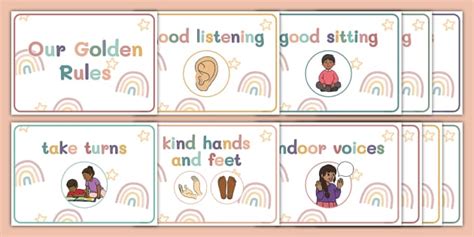 Muted Rainbow Nursery Golden Rules Display Posters