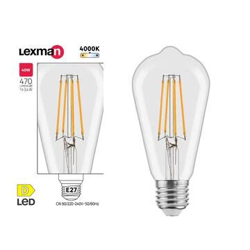 Lexman Led Filament Light Bulb St64 E27 3 4w Cool White Clear LEROY