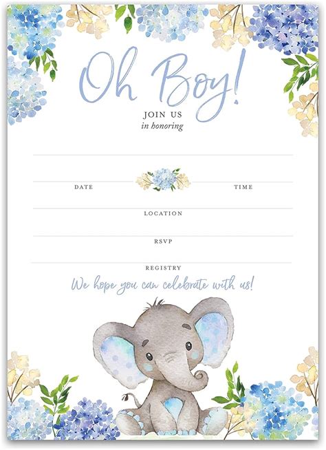 Free Printable Wooden Blue Elephant Invitation Templates Off