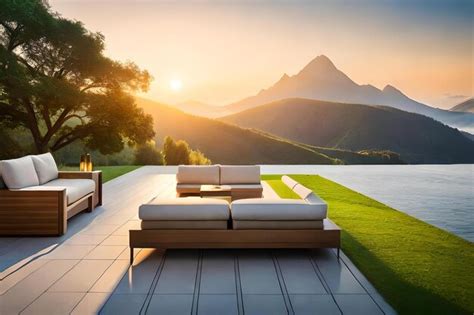 Premium AI Image | Terrace with a view of the mountains