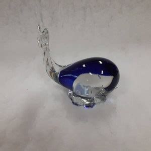 Beautiful Cobalt Blue And Clear Glass Whale Paperweight Etsy