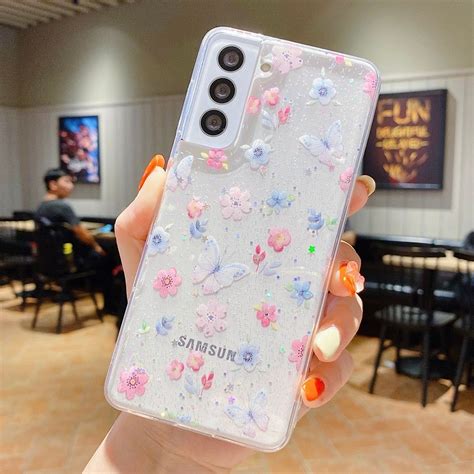 Glitter Flowers Clear Samsung Case In 2023 Samsung Cases Cute Phone Cases Flower Phone Case