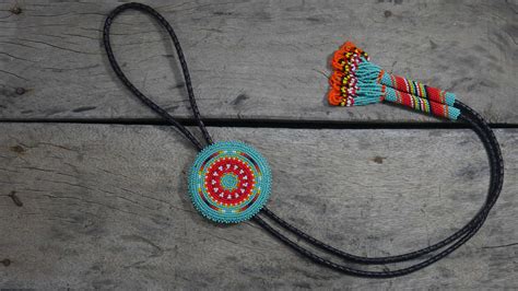 Beaded Bolo Tie Handmade Native American Style Beaded Bolo Tie Turquoise Geometric