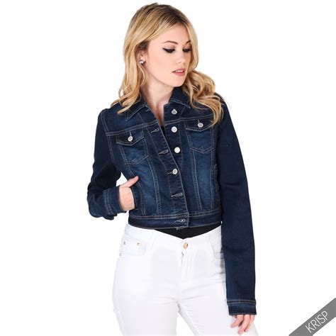 Womens Retro 80s Classic Denim Jacket Casual Jean Crop Waist Summer ...