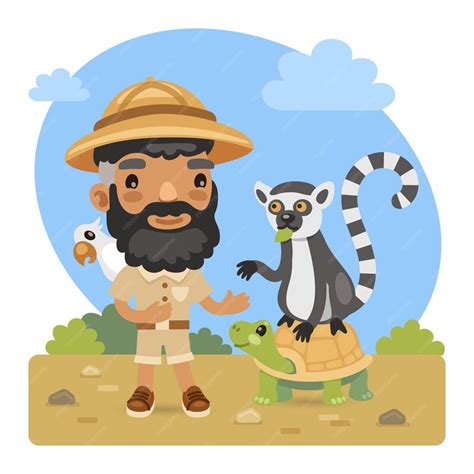 Premium Vector | Cartoon zookeeper with animals