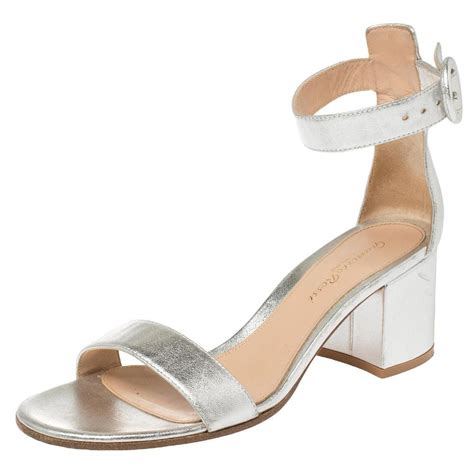 Gianvito Rossi Silver Leather Kim Cross Ankle Strap Sandals Size At