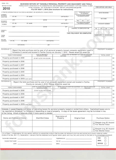 Form 2ta Business Return Of Tangible Personal Property And Machinery