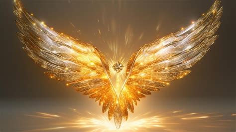 Premium Photo | A golden angel's wings with a heart on the wings.