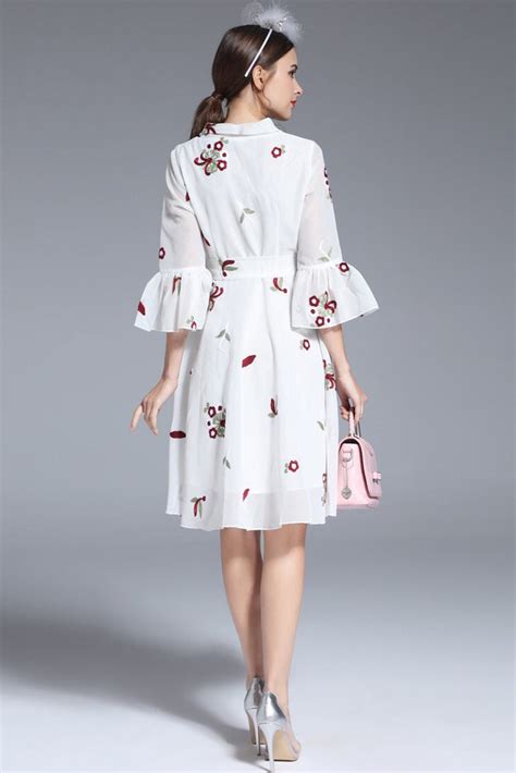 White Embroidered Midi Dress With Ruffled Sleeve Dress Album