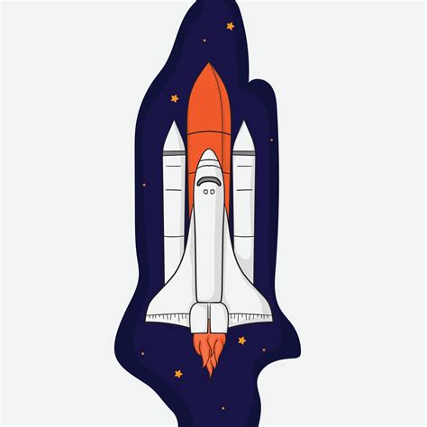 Flying space shuttle in cartoon design with blue and white background ...