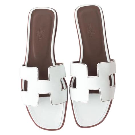 Hermes White Oran Leather Box Calfskin Sandals Orans Size 39 Or 85