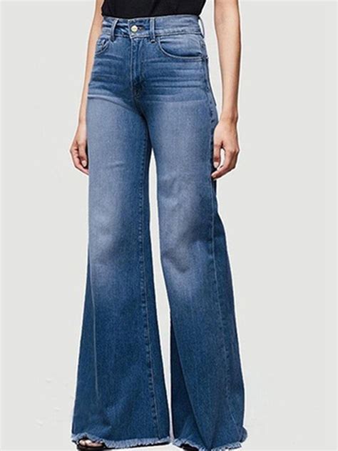 Emmiol Free Shipping 2023 Mid Waist Wide Leg Jean Navy Blue M In Flare