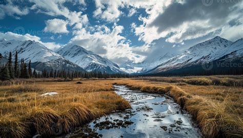 Ai Generated Snowy Mountains Of Alaska Landscape With Forests Valleys