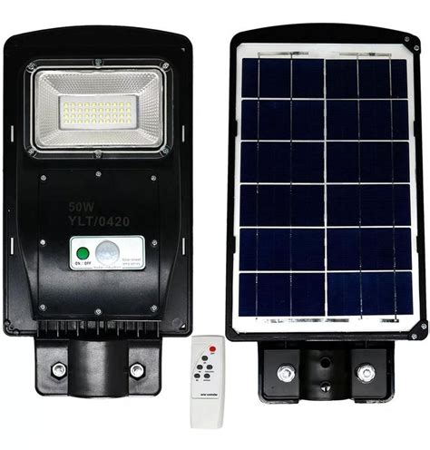 Luminaria Solar 50w Led Controle E Sensor De Movimento Jardins Areas