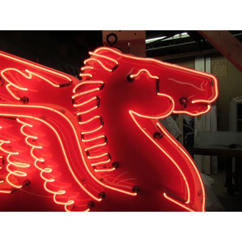 Original Large Right Facing Mobil Pegasus Porcelain Sign With Neon