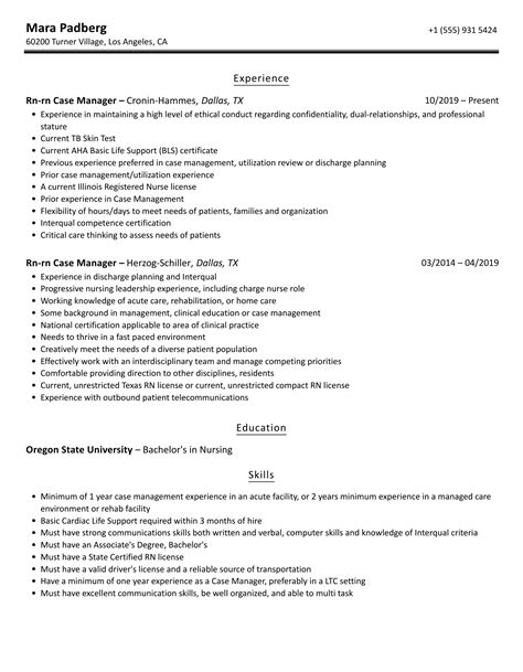 Rn Rn Case Manager Resume Samples Velvet Jobs