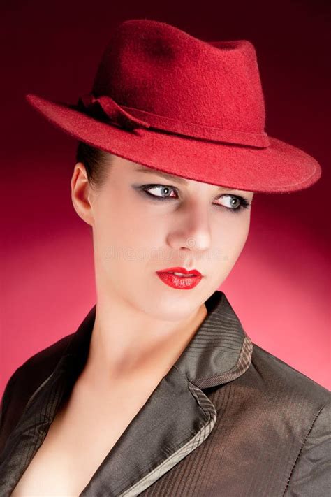 Portrait Of Sensuality Stylish Woman In Red Hat Stock Image Image Of