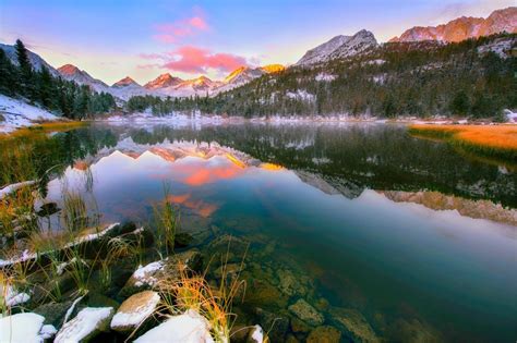 Trees Landscape Forest Mountains Sunset Lake Water Nature