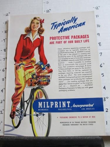 magazine ad  milprint milwaukee packaging engineers woman bicycle