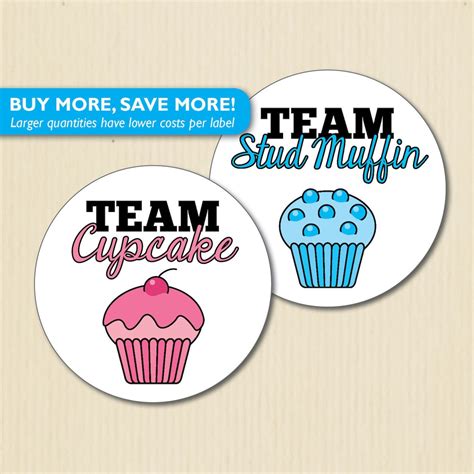 24 Large Cupcake Or Stud Muffin Gender Reveal Party Stickers