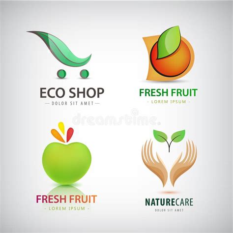 Vector Set Of Eco Food Organic Green Logos Fresh Fruit Stock Vector