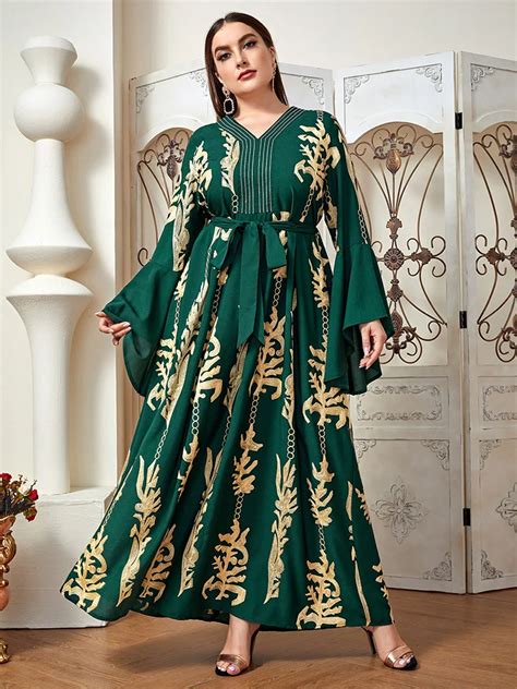 Toleen Women Plus Size Dresses Large Maxi 2022 Luxury Elegant Green Long Sleeve Oversized Muslim