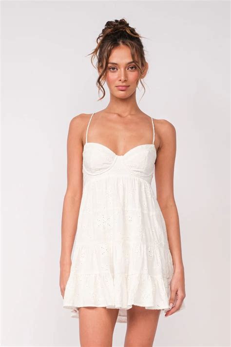 Allie White Eyelet Babydoll Mini Dress Cute White Dress Mini Dress