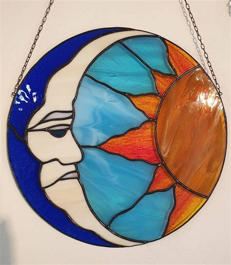 Stained Glass Sun And Moon Sun And Moon Suncatcher Sun Etsy