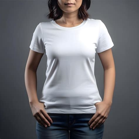 Mulher De Camiseta Branca Em Branco Em Fundo Cinza Vista Frontal PSD