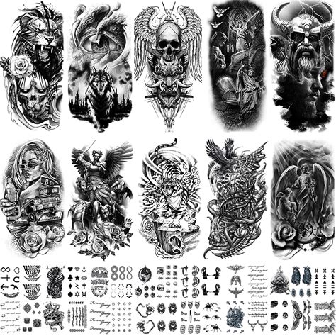 Quichic Pcs Temporary Tattoo Skull Angel Large Half Sleeve Tattoos