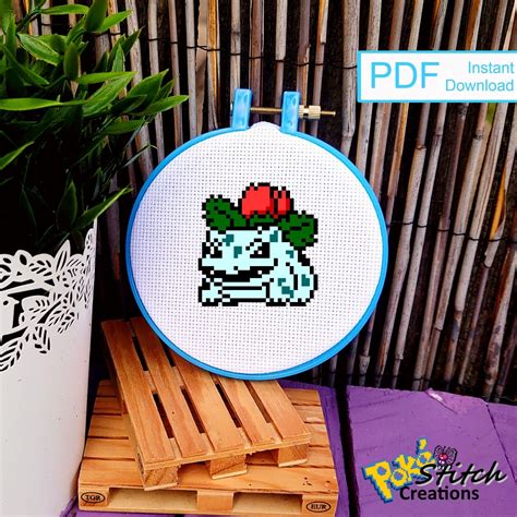 Pok Mon Ivysaur Bit Pixel Cross Stitch Pattern Pdf Etsy