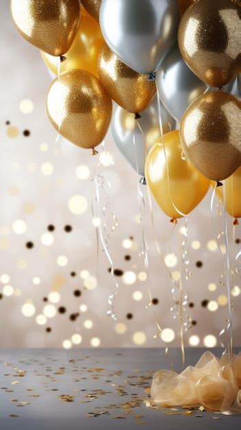 Premium Photo | Birthday celebration with gold balloons and glitter