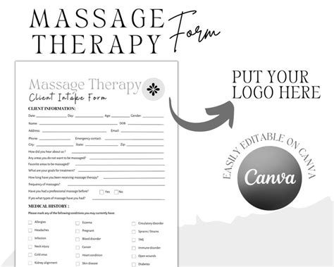 Professional Massage Intake Form Bundle Canva Editable Massage Therapy Forms Massage Therapist