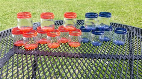 Mini Mason Jar Shot Glasses Set Of Coral And Navy Blue Etsy