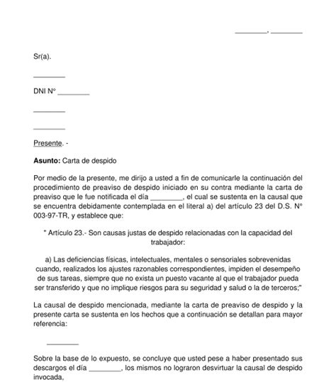 Ejemplo Carta De Despido Justificado Peter Vargas Ejemplo De Carta