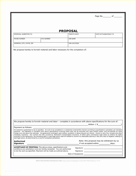 Job Proposal Template Free Word Of Printable Blank Bid Proposal forms ...