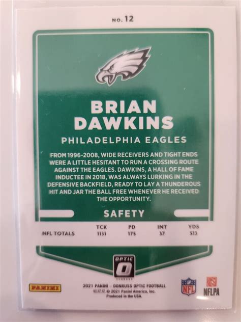 BRIAN DAWKINS PHILADELPHIA EAGLES 2021 PANINI DONRUSS OPTIC 12 EBay