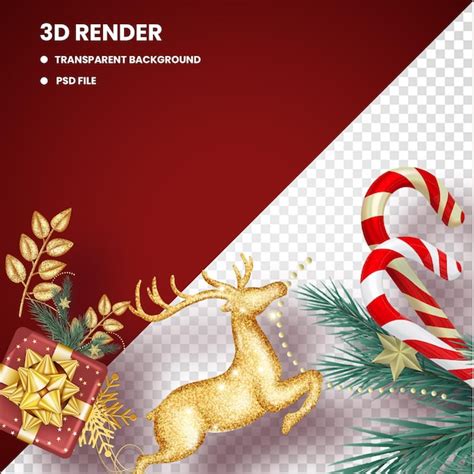 Рождественский олень и елка 3d design Премиум PSD Файл