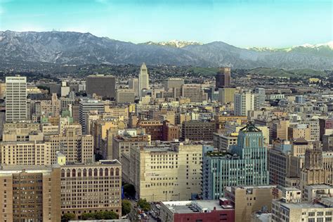 Skyline of Los Angeles with Mountains in the Background, California ...